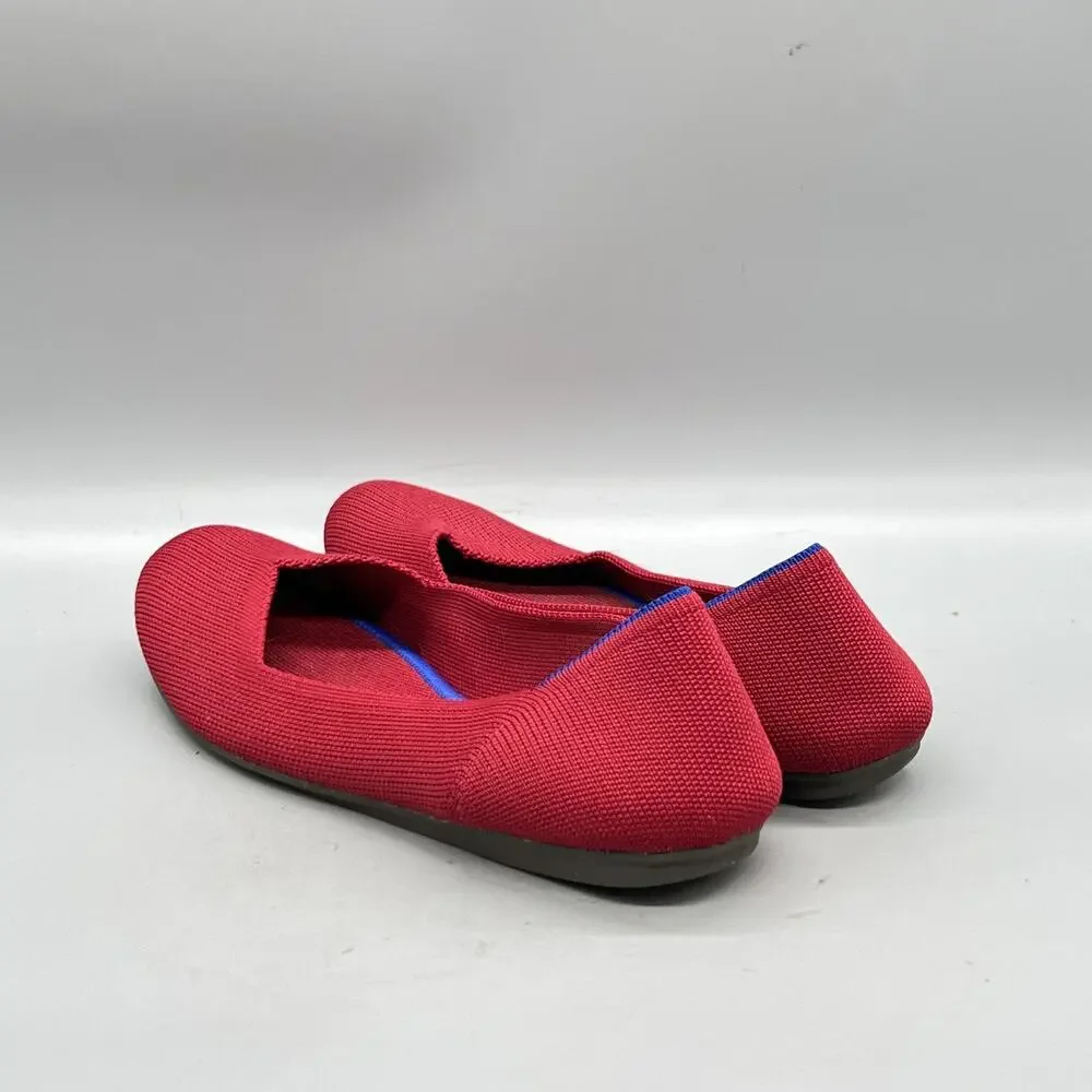 Rothy's Shoes Womens 6.5 Red Knit The Flat Ballet Flats Slip On Comfort Casual
